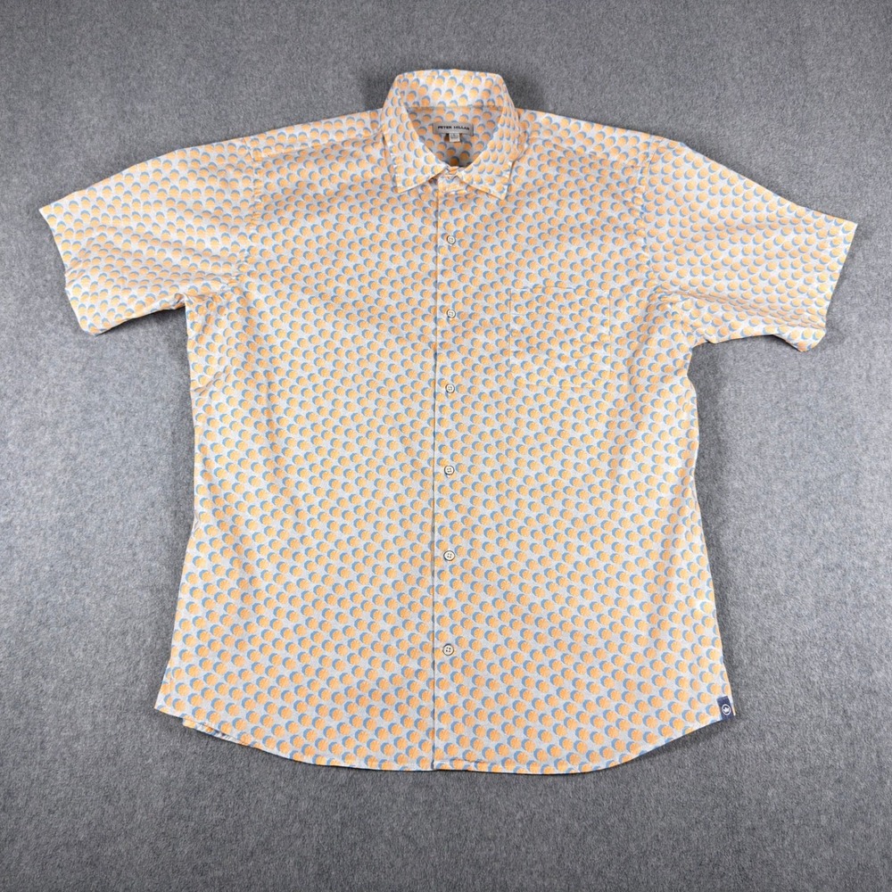 PETER MILLAR Mens L Umbrella Throwing Shade Shirt Button Short Sleeve - Picture 1 of 5
